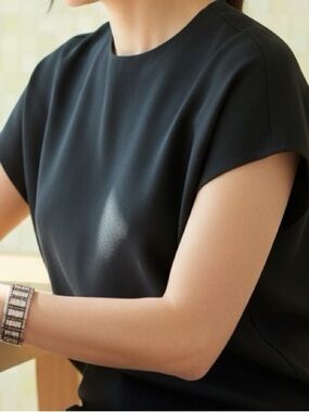 OAK + FORT Black Short Sleeve Oversized Crinkle Blouse